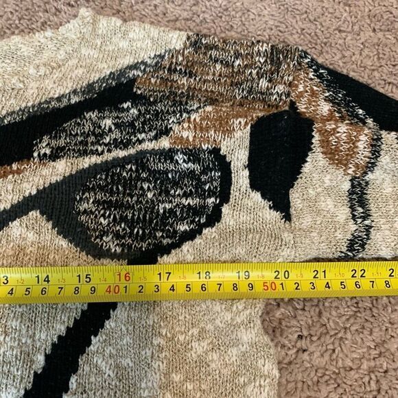 Vintage Tan Cream Appliqué Sweater Medium Floral Indie Cottage Knit Boat - Picture 5 of 6